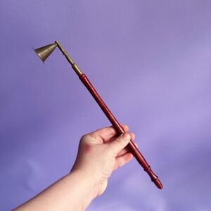 Wood and Brass Candle Snuffer with Bell End - Brown & Gold